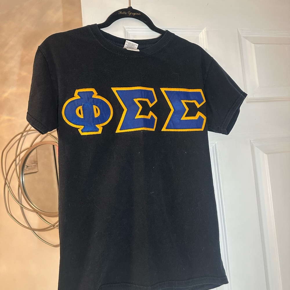 Phi Sigma Sigma Stitch Letter Black T-Shirt